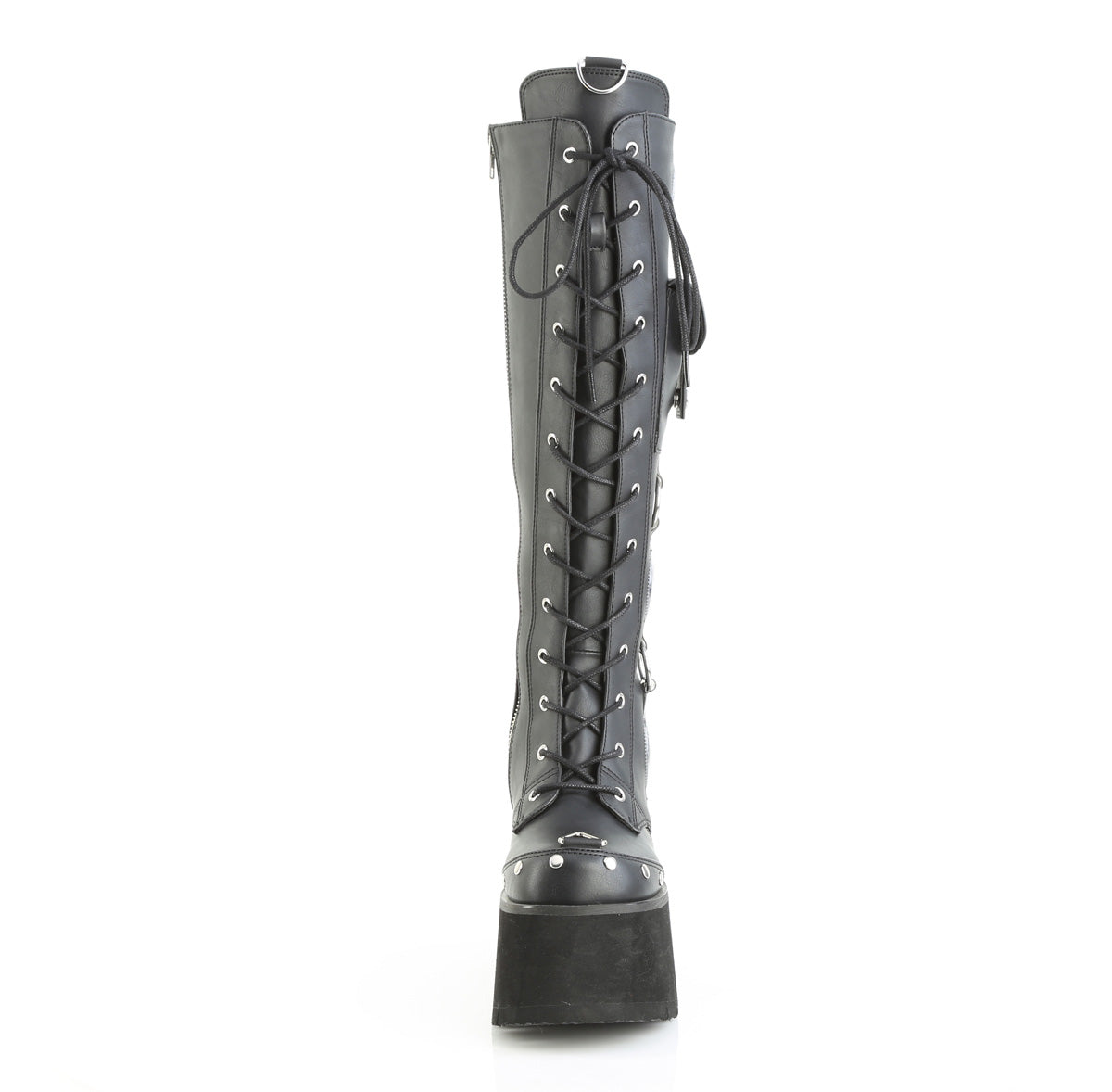 BLAZE-202 3 1/2" Chunky Heel, 2 1/4" PF Lace-Up Knee High BT, Side Zip