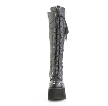 BLAZE-202 3 1/2" Chunky Heel, 2 1/4" PF Lace-Up Knee High BT, Side Zip
