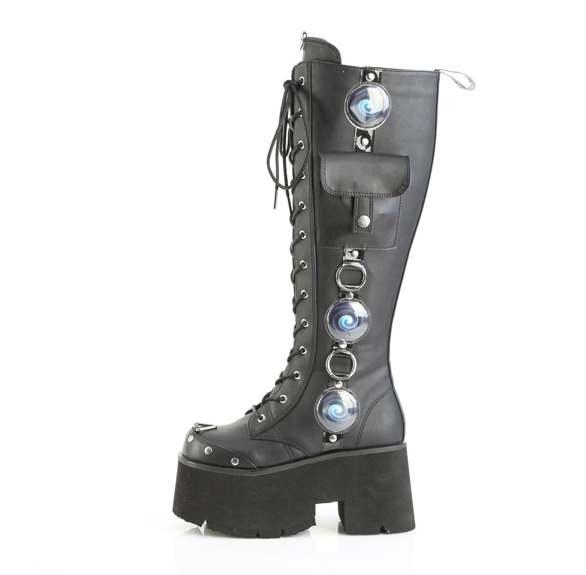 BLAZE-202 3 1/2" Chunky Heel, 2 1/4" PF Lace-Up Knee High BT, Side Zip