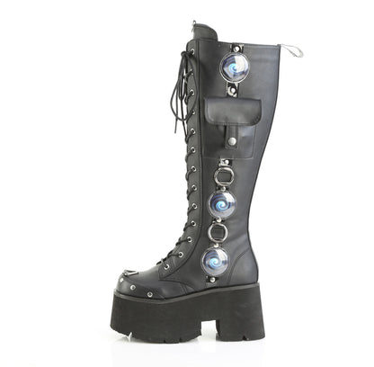 BLAZE-202 3 1/2" Chunky Heel, 2 1/4" PF Lace-Up Knee High BT, Side Zip