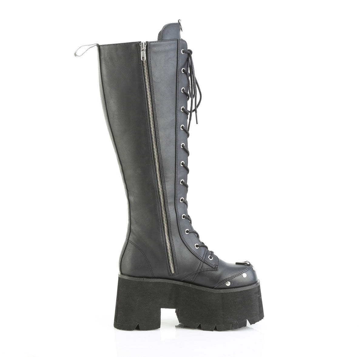 BLAZE-202 3 1/2" Chunky Heel, 2 1/4" PF Lace-Up Knee High BT, Side Zip