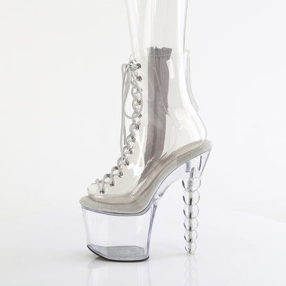 BLISS-1016C *7" Beaded Heel, 3 1/4" PF Open Toe/Heel Lace-Up Ankle Boot,
