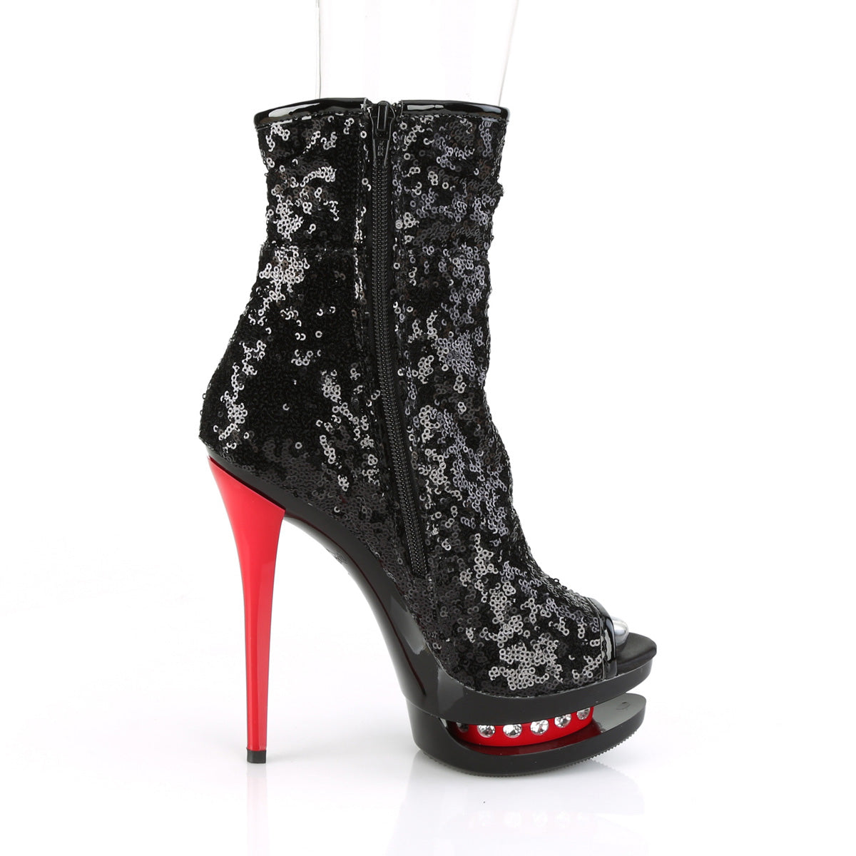 BLONDIE-R-1008 *6" Heel, 1 1/2" PF Two Tone Sequined Open Toe Ankle Boot
