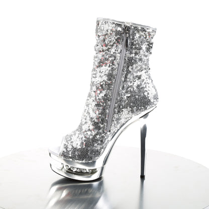 BLONDIE-R-1008 *6" Heel, 1 1/2" PF Sequined Open Toe Ankle Boot, Side Zip
