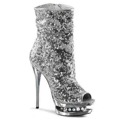 BLONDIE-R-1008 *6" Heel, 1 1/2" PF Sequined Open Toe Ankle Boot, Side Zip