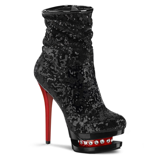 BLONDIE-R-1009 *6" Heel, 1 1/2" PF Two Tone Sequined Ankle Boot, Side Zip