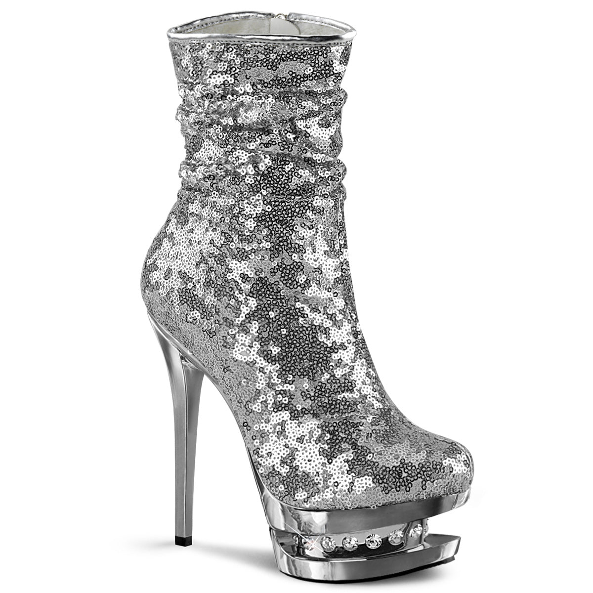 BLONDIE-R-1009 *6" Heel, 1 1/2" PF Sequined Ankle Boot, Side Zip