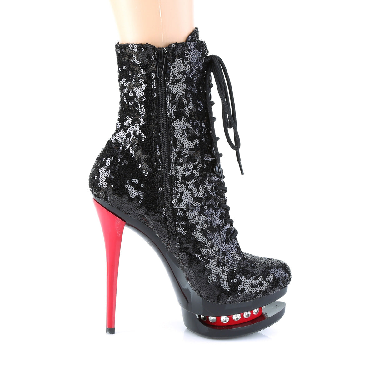 BLONDIE-R-1020 *6" Heel, 1 1/2" PF Two Tone Lace-Up Sequined Ankle Boot