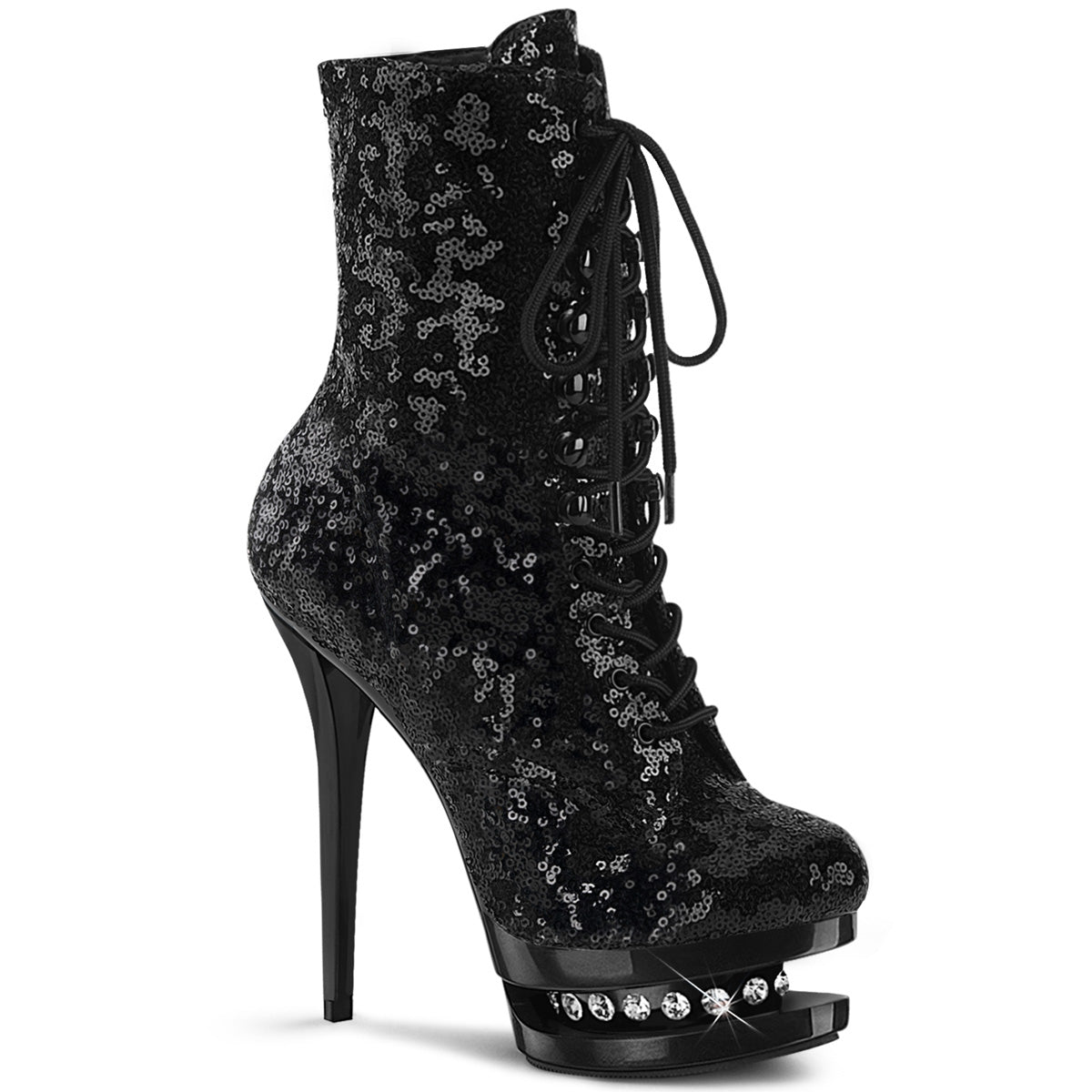 BLONDIE-R-1020 *6" Heel, 1 1/2" PF Two Tone Lace-Up Sequined Ankle Boot