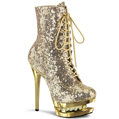 BLONDIE-R-1020 *6" Heel, 1 1/2" PF Lace-Up Sequined Ankle Boot, Side Zip