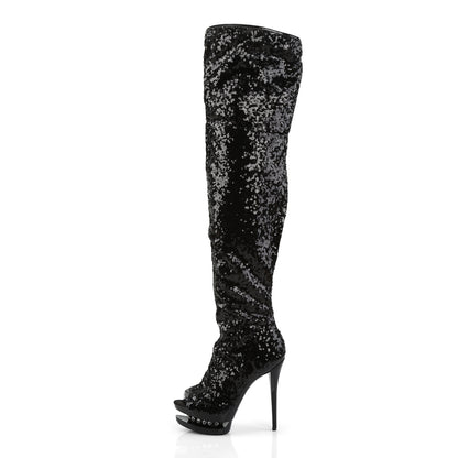 BLONDIE-R-3011 6" Heel, 1 1/2" Dual PF Open Toe Thigh Boot