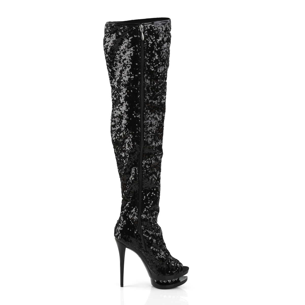 BLONDIE-R-3011 6" Heel, 1 1/2" Dual PF Open Toe Thigh Boot