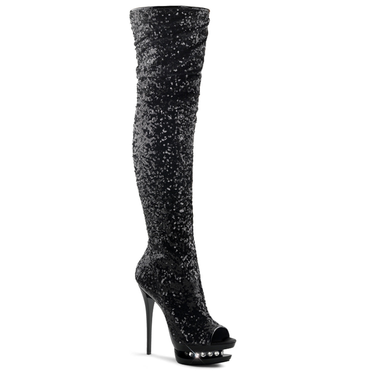 BLONDIE-R-3011 6" Heel, 1 1/2" Dual PF Open Toe Thigh Boot