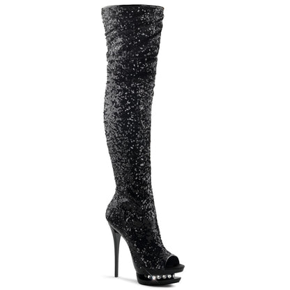 BLONDIE-R-3011 6" Heel, 1 1/2" Dual PF Open Toe Thigh Boot