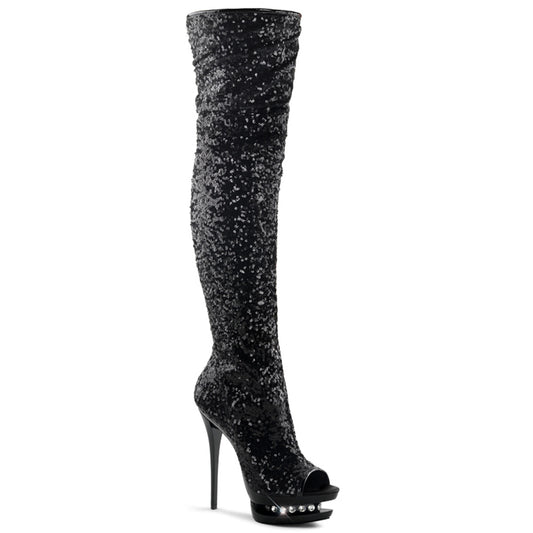 BLONDIE-R-3011 6" Heel, 1 1/2" Dual PF Open Toe Thigh Boot