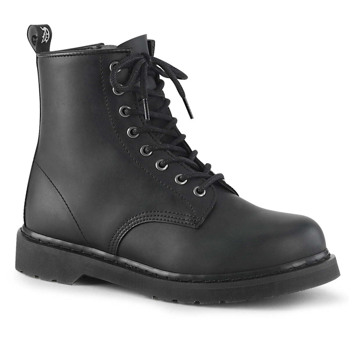 BOLT-100 1 1/4" Heel 8-Eyelet Mid Calf Unisex Vegan Boot, Side Zip