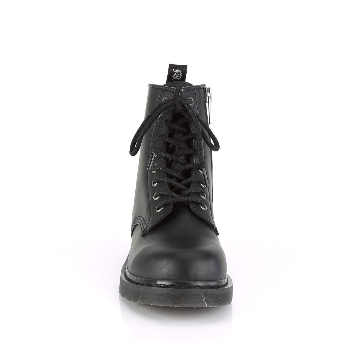 BOLT-100 1 1/4" Heel 8-Eyelet Mid Calf Unisex Vegan Boot, Side Zip