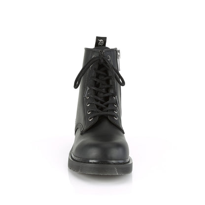 BOLT-100 1 1/4" Heel 8-Eyelet Mid Calf Unisex Vegan Boot, Side Zip