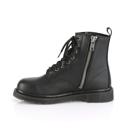BOLT-100 1 1/4" Heel 8-Eyelet Mid Calf Unisex Vegan Boot, Side Zip