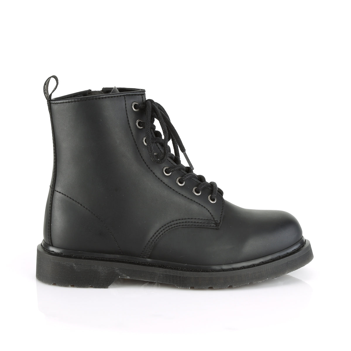 BOLT-100 1 1/4" Heel 8-Eyelet Mid Calf Unisex Vegan Boot, Side Zip