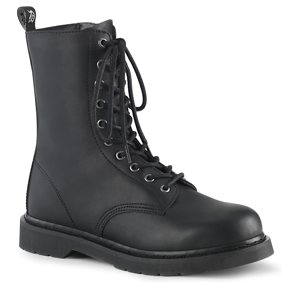 BOLT-200 1 1/4" Heel 10-Eyelet Mid Calf Unisex Vegan Boot, Side Zip