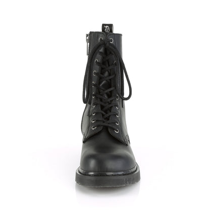 BOLT-200 1 1/4" Heel 10-Eyelet Mid Calf Unisex Vegan Boot, Side Zip