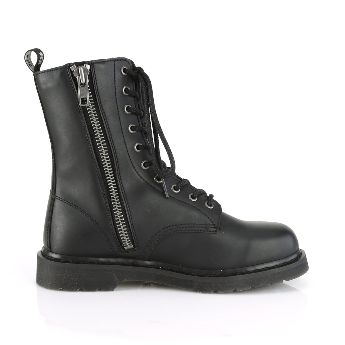BOLT-200 1 1/4" Heel 10-Eyelet Mid Calf Unisex Vegan Boot, Side Zip