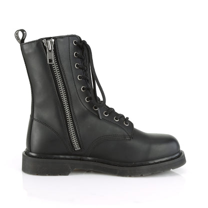 BOLT-200 1 1/4" Heel 10-Eyelet Mid Calf Unisex Vegan Boot, Side Zip