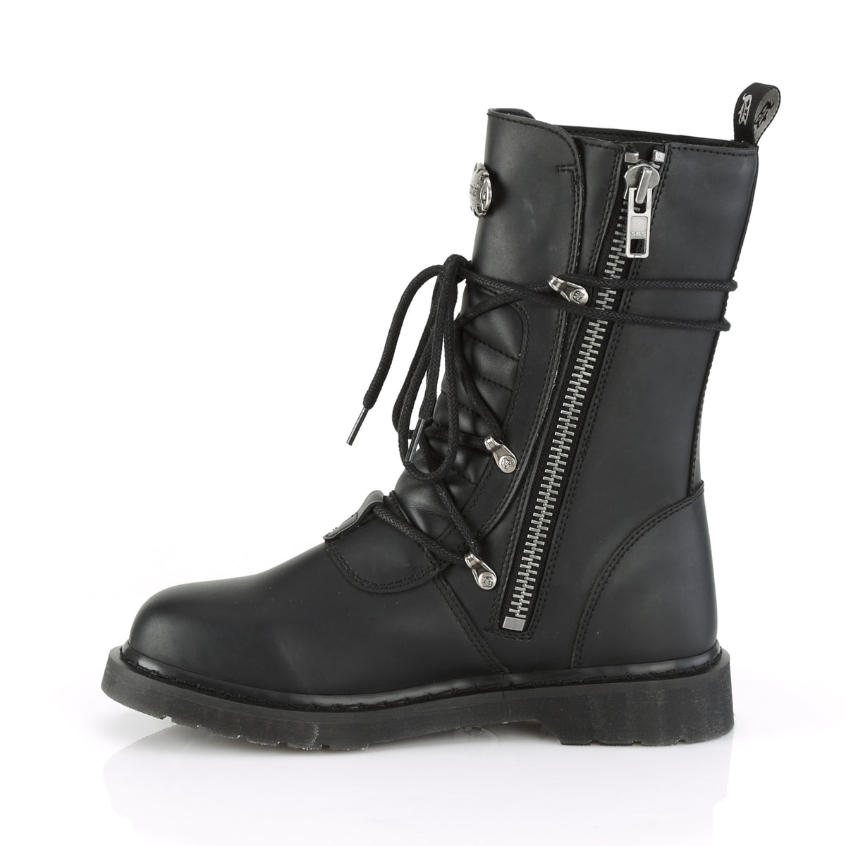 BOLT-265 1 1/4" Heel, Mid-Calf Combat Boot, Side Zip