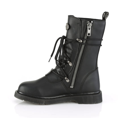 BOLT-265 1 1/4" Heel, Mid-Calf Combat Boot, Side Zip