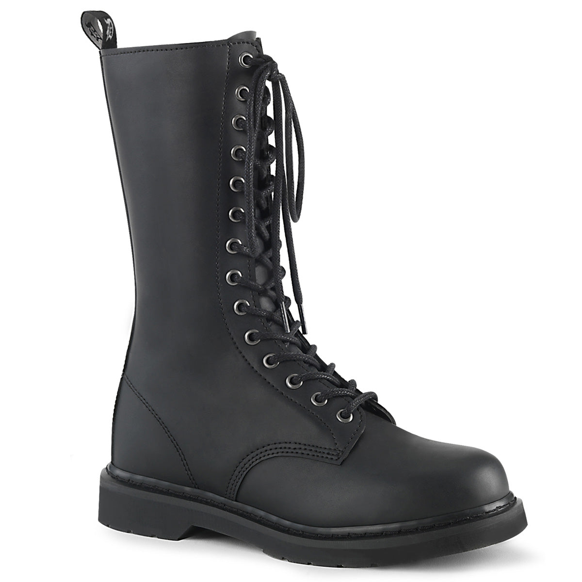 BOLT-300 1 1/4" Heel 14-Eyelet Mid Calf Unisex Vegan Boot, Side Zip