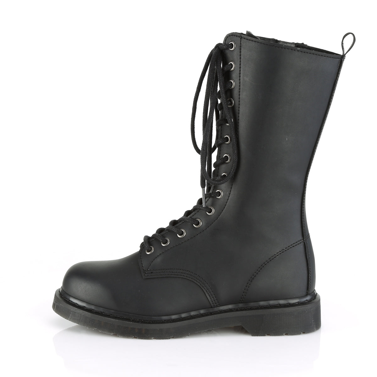 BOLT-300 1 1/4" Heel 14-Eyelet Mid Calf Unisex Vegan Boot, Side Zip