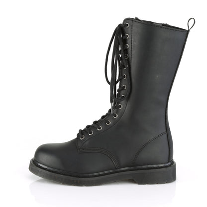 BOLT-300 1 1/4" Heel 14-Eyelet Mid Calf Unisex Vegan Boot, Side Zip
