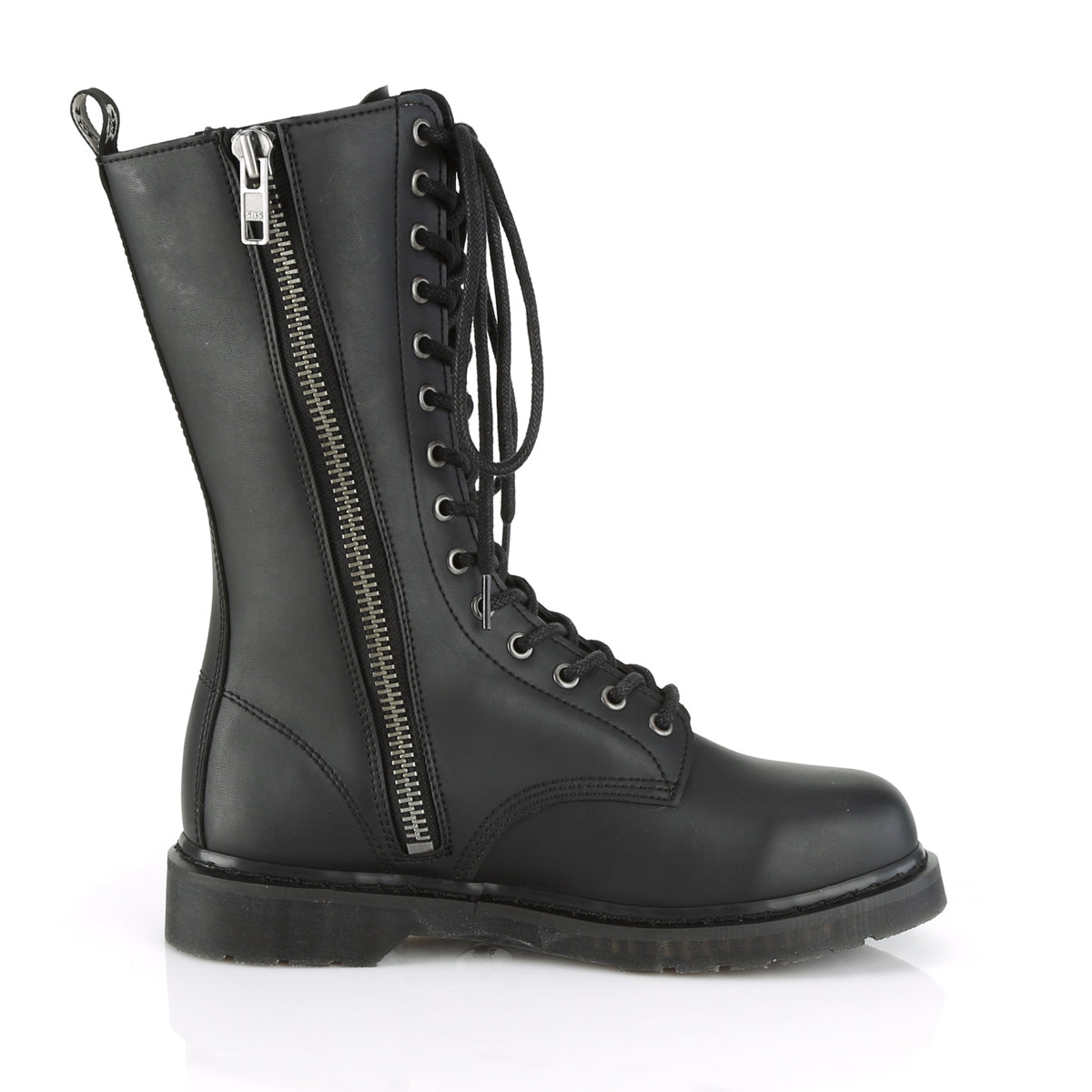 BOLT-300 1 1/4" Heel 14-Eyelet Mid Calf Unisex Vegan Boot, Side Zip