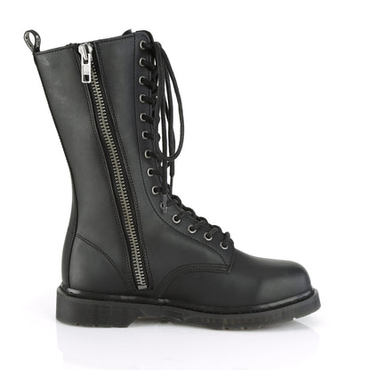 BOLT-300 1 1/4" Heel 14-Eyelet Mid Calf Unisex Vegan Boot, Side Zip