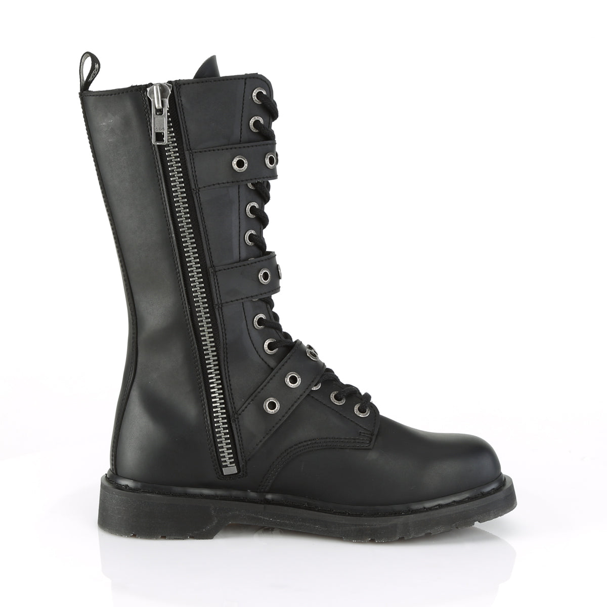 BOLT-330 1 1/4" Heel 14 Eyelet Mid-Calf Combat Boot, Side Zip