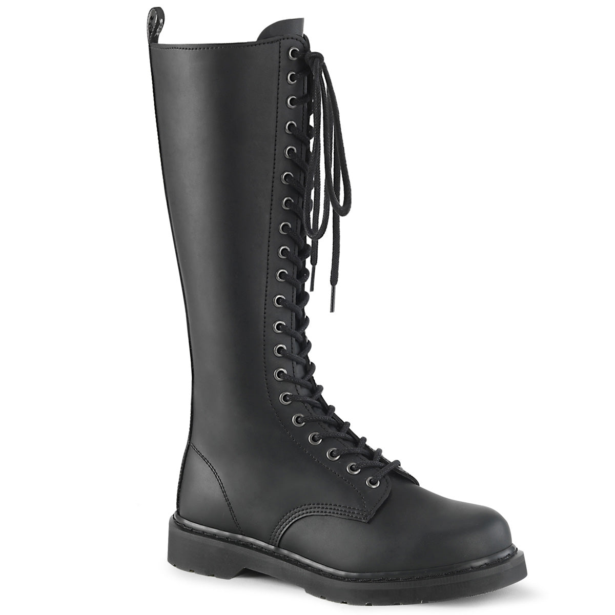 BOLT-400 1 1/4" Heel 20-Eyelet Knee High Unisex Vegan Boot, Side Zip