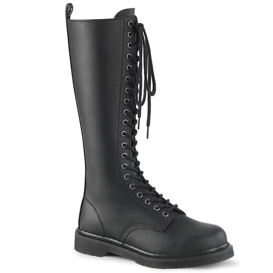 BOLT-400 1 1/4" Heel 20-Eyelet Knee High Unisex Vegan Boot, Side Zip