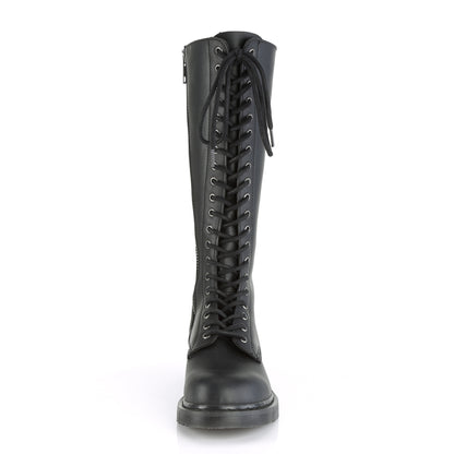 BOLT-400 1 1/4" Heel 20-Eyelet Knee High Unisex Vegan Boot, Side Zip