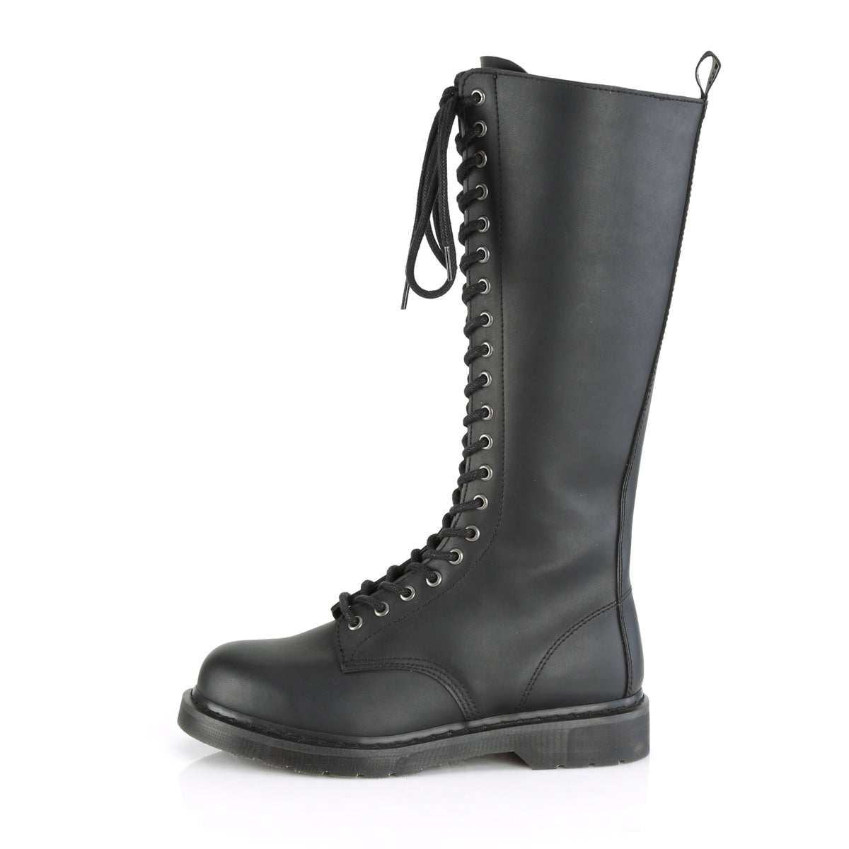 BOLT-400 1 1/4" Heel 20-Eyelet Knee High Unisex Vegan Boot, Side Zip