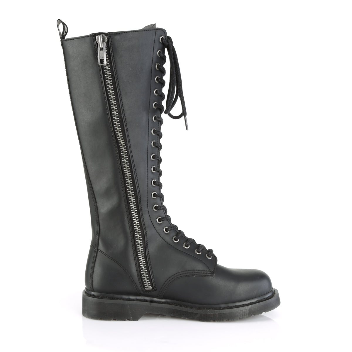 BOLT-400 1 1/4" Heel 20-Eyelet Knee High Unisex Vegan Boot, Side Zip