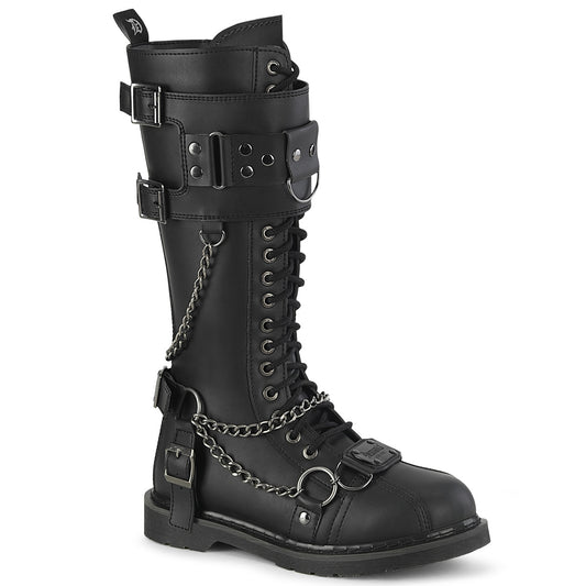 BOLT-415 1 1/4" Heel 20 Eyelet Knee High Combat Boot, Side Zip