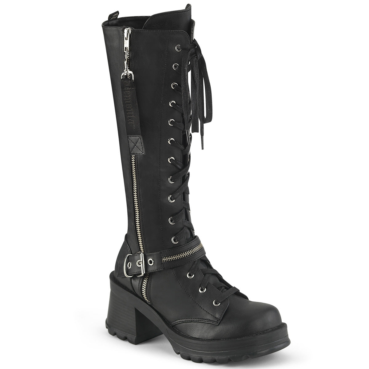 BRATTY-206 *2 3/4" Heel, 1" Platform Lace-Up Knee High Boot, Outer Zip