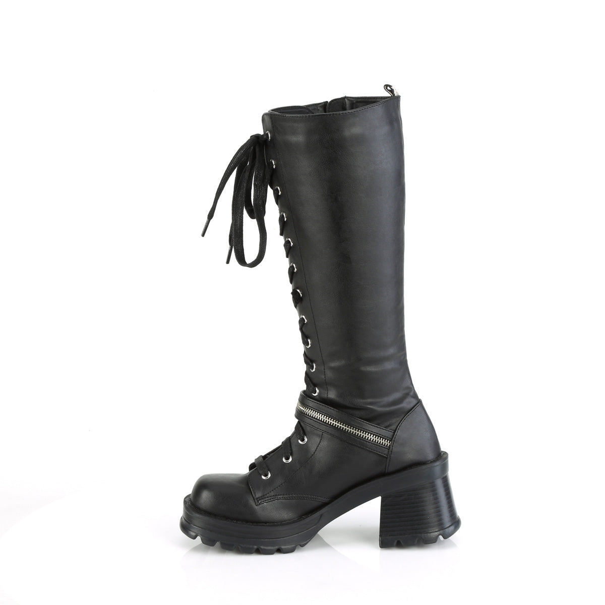 BRATTY-206 *2 3/4" Heel, 1" Platform Lace-Up Knee High Boot, Outer Zip