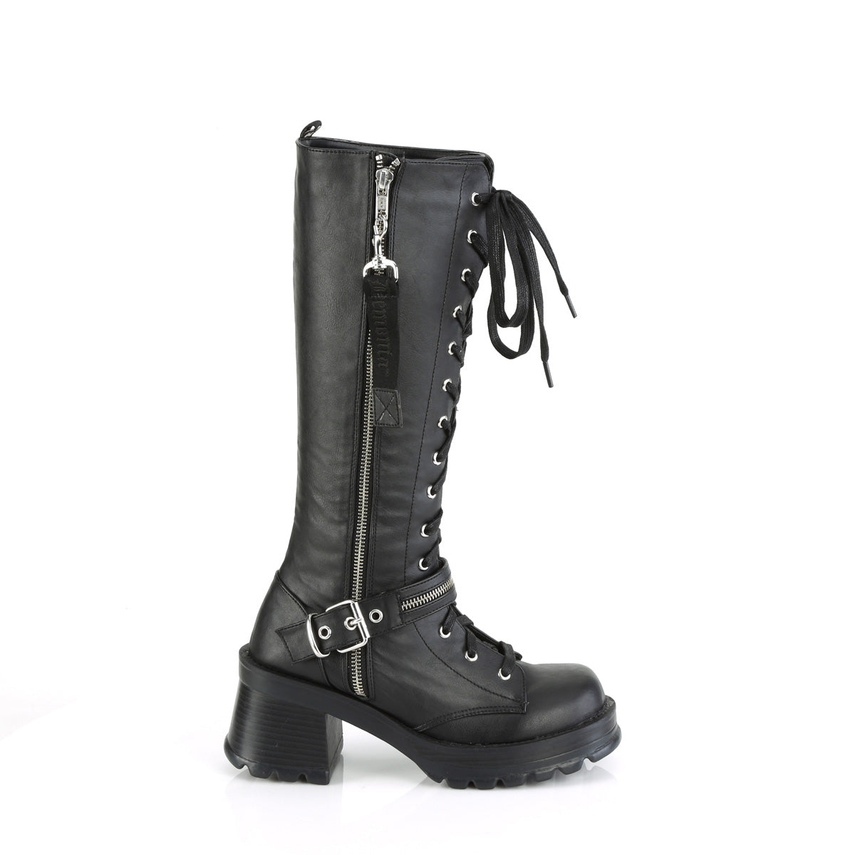 BRATTY-206 *2 3/4" Heel, 1" Platform Lace-Up Knee High Boot, Outer Zip