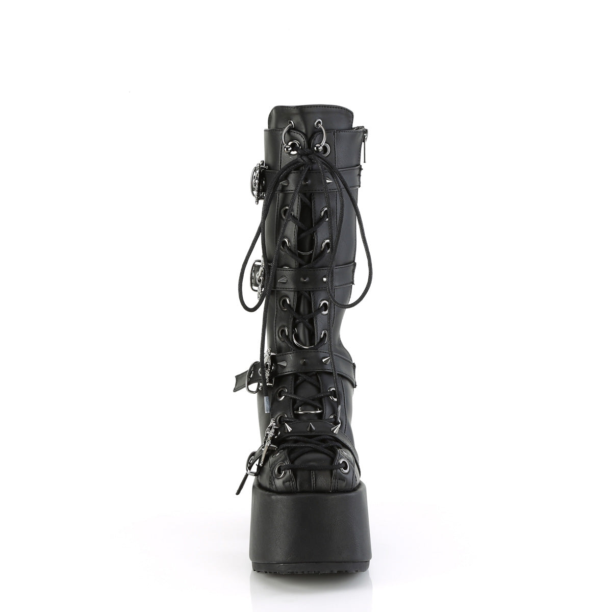 CAMEL-115 5" Chunky Heel, 3" P/F Lace-Up Mid-Calf Boot, Back Zip