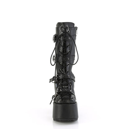 CAMEL-115 5" Chunky Heel, 3" P/F Lace-Up Mid-Calf Boot, Back Zip