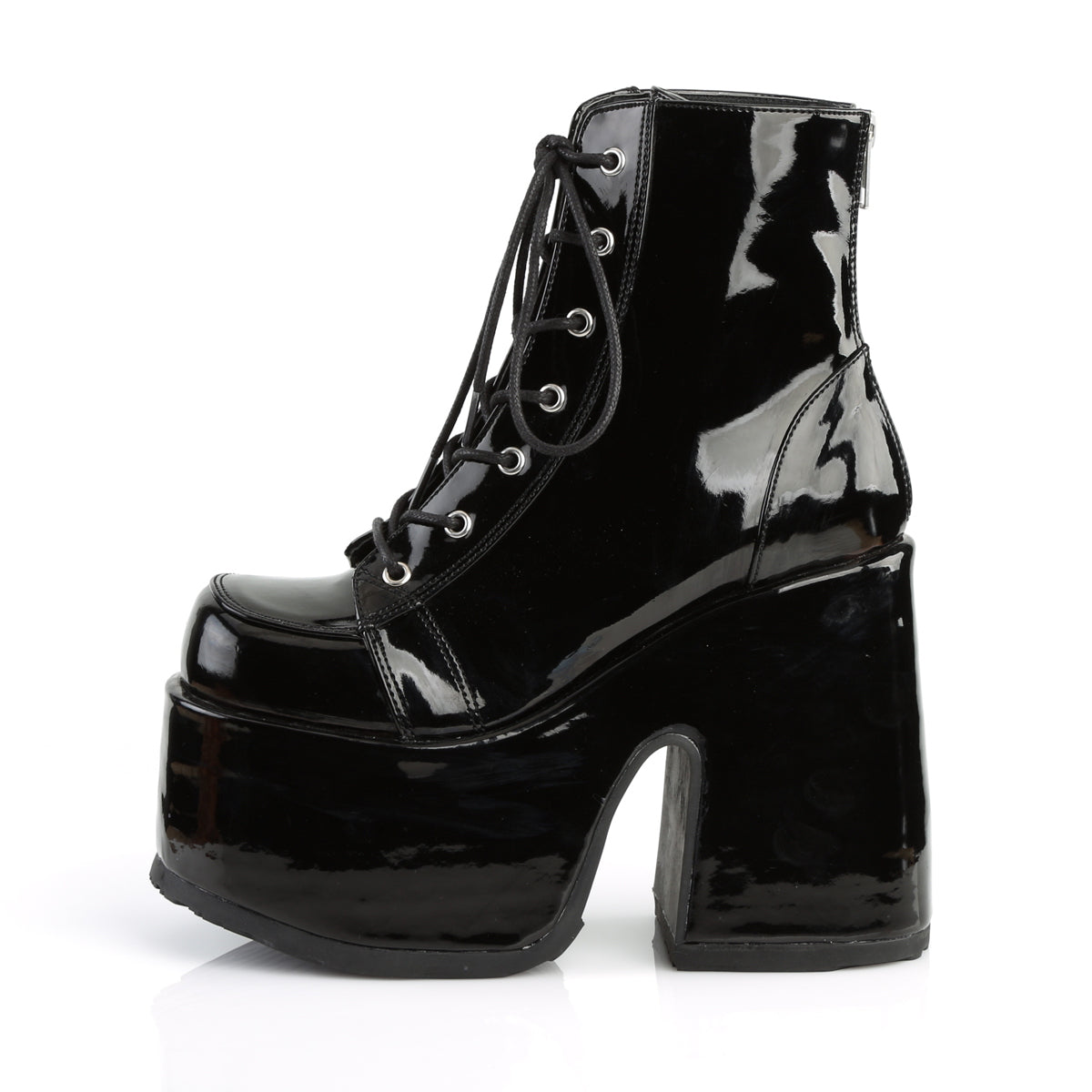 CAMEL-203 5" ChunkyHeel, 3" P/FLace-Up Ankle Boot, Metal Back Zip