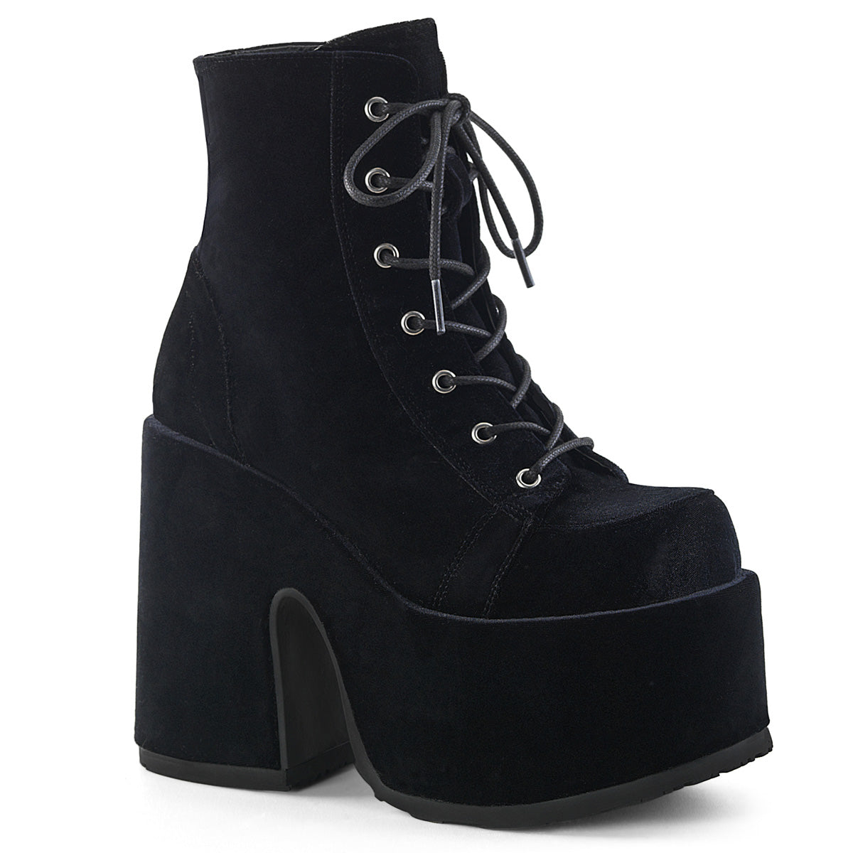 CAMEL-203 *5" Chunky Heel, 3" P/F Lace-Up Ankle Boot, Metal Back Zip