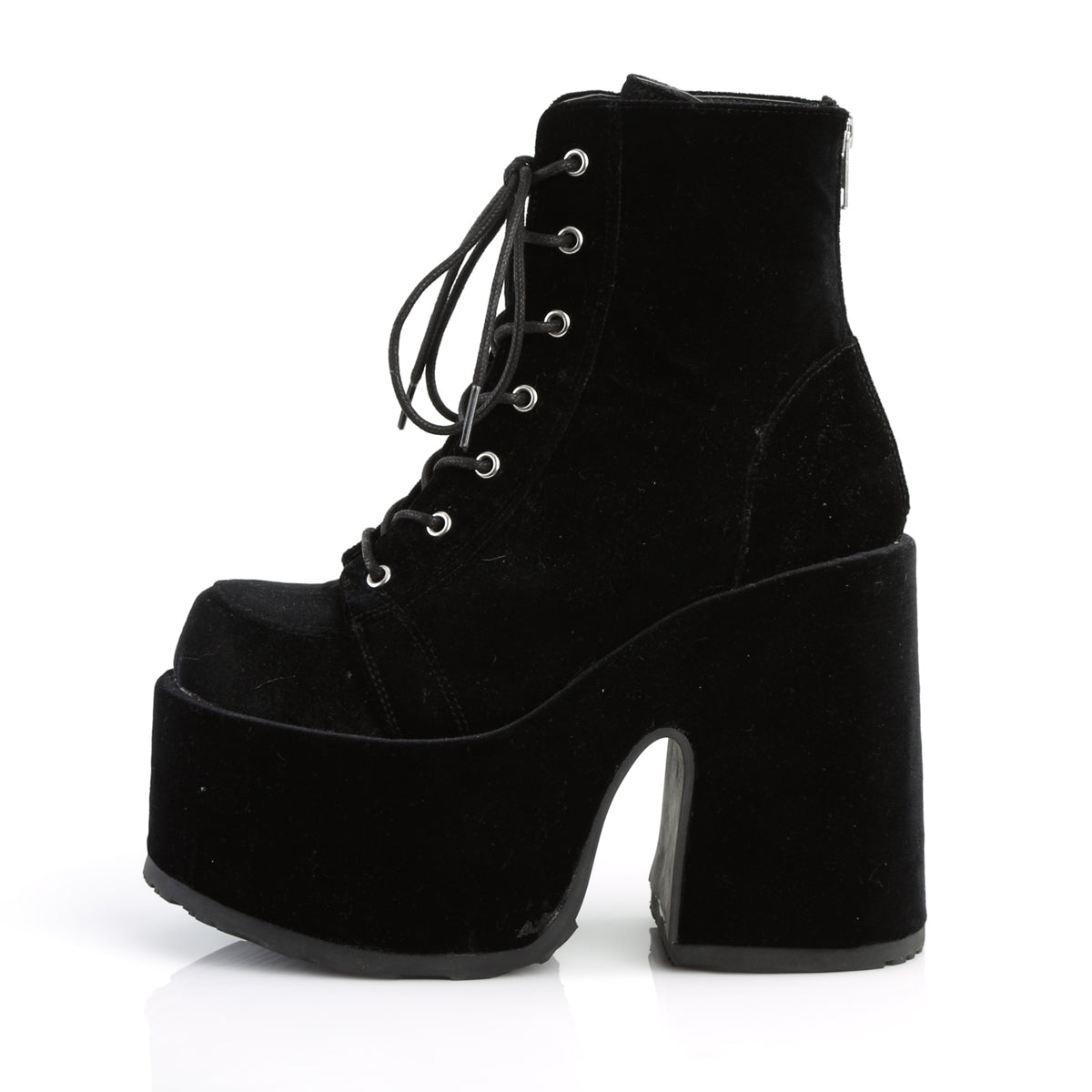 CAMEL-203 *5" Chunky Heel, 3" P/F Lace-Up Ankle Boot, Metal Back Zip